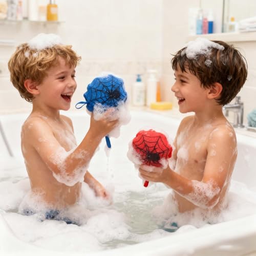 2Pcs Bath Sponge Loofah, Spider Shower Loofahs Exfoliating Body Scrubber, Body Wash Puff Shower Puff, Loofah Sponge for Men Women - color: Blue Red-a