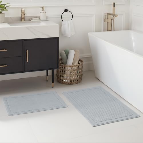 Arkwright 100% Cotton Bathroom Rug - High Absorbent Stylish Textured Woven Design Bath Mat, Slip Resistant Backing for Shower and Bathtub Floor, 20x32 in - Blue - color: Slate Blue, size: 20" x 32" (Rectangular)
