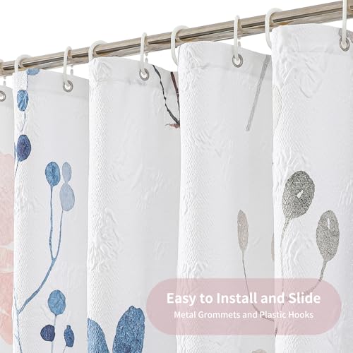 QiyI Watercolor Floral Shower Curtain, 3D Embossed Butterflies Pink Blue Bathroom Curtain, Minimalist Farmhouse White Bath Curtain, Waterproof Fabric Flower Shower Curtain Set with Hooks, 72x72 - color: Blue Branches, size: 72"W x 72"L (Pack of 1)