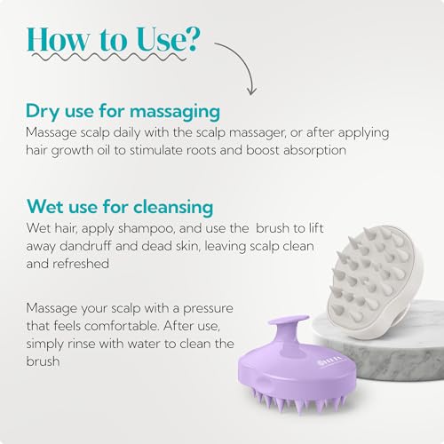 HEETA Hair Scalp Massager Shampoo Brush 2 Pack, Soft Silicone Bristles for Dandruff Removal, Waterproof for Wet & Dry Hair, Suitable for Men & Women (Light Beige & Purple) - color: Light Beige & Purple