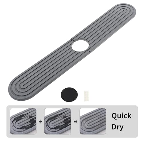 dophee Faucet Mat for Kitchen Sink, Diatomite Fast Drying Stone Sink Tray Faucet Splash Guard Absorbent Mat for Bathroom Counter, 23.3"x3.9", Dark Grey - color: Dark Gray