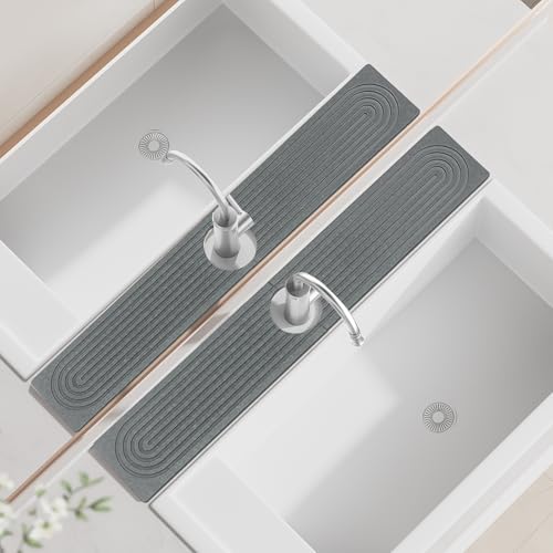 Faucet Mat for Kitchen Sink ，Water Absorbing Stone Tray for Sink，23.6 inches Long Diatomite Fast-Drying Faucet Mat， Faucet Splash Guard for Bathroom Counter