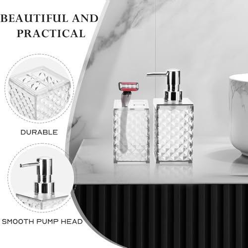 Bathroom Accessories Set 2 PCS, White Bathroom Accessories Include Soap Dispenser and Toothbrush Holder, Diamond Pattern Bathroom Set for Boho Bathroom Decor - color: White