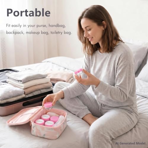3 Gram Sample Jars with Lids, 25 Count Mini Cosmetic Containers - Makeup Travel Containers with Labels, Tiny Disposable Spatulas - color: Pink
