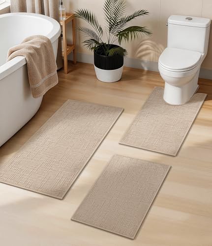 YIHOUSE Bathroom Rugs Sets 3 Piece Beige, 16x24+16x24U+16x32in | Non Slip, Quick Dry, Absorbent Washable, Thin Fit Under Door, For Elder, Sink, Laundry - color: Beige, size: 16x24+16x24U+16x32