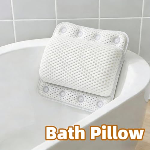 Bathtub Pillow, with Multiple Suction Cups (Grey) | Soft and Thick Material, Supporting the Neck, and Head - color: Grey