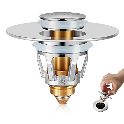 QYHNYJF Bathroom Sink Stopper with Hair Catcher – Universal Pop-Up Drain Strainer for 1.1–1.5 inch US Standard Sink Drain Holes, Anti-Clog Basin Stopper, Silver - color: Chrome Silver