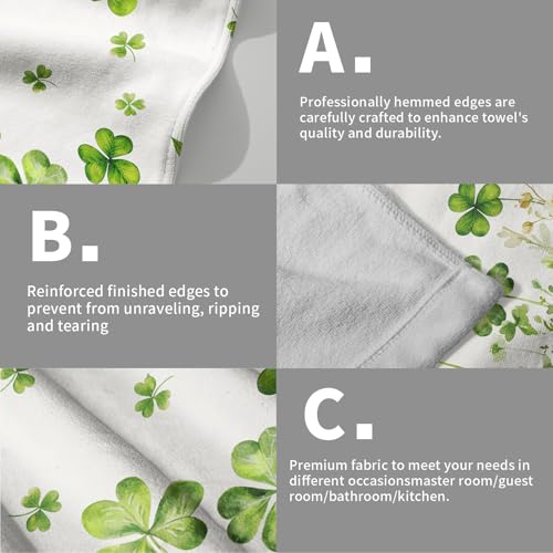 St. Patrick's Day Shamrock Hand Towels 14.4x28.3 Inch Set of 2 | Green Floral，Polyester Cotton，Breathable，for Spring Holiday Kitchen Hotel Gym Spa Decor - color: Green Shamrock