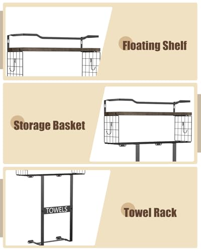 Rustic Brown Wood Vertical Towel Rack - Bath Wall Holder Set Above Toilet Storage, Rolled Towel Shelf Organizer for Small Bathrooms - color: Rustic