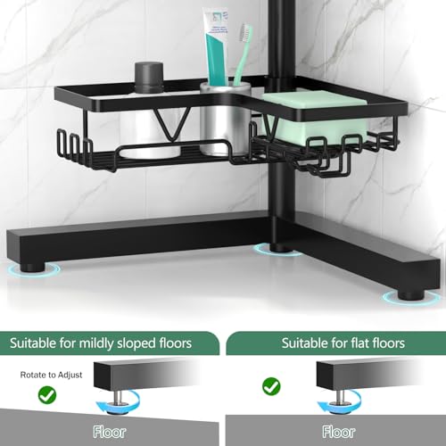 DAOYA Standing Shower Caddy Corner - 4-Tier Floor Shower Caddy Corner Adjustable Bathroom Organizers and Storage with Soap Holder & Razor, Bathroom Free-Standing Organizer for Large Bottles - color: Black-6
