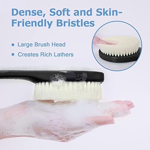 Body Back Scrubber – 17'' Long Handle Shower Brush, Durable Exfoliator for Dry & Wet Use, Deep Cleansing & Gentle Exfoliation for Smooth Skin – for Men, Women & Elderly (Black) - size: 17" Black