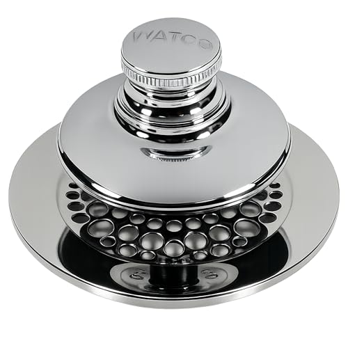 Watco Universal NuFit Push Pull Stopper, Silicone, 3/8 in. to 5/16 in. Combo Pin, Friction Pin, Grid, Universal Bath Tub Drain Stoppers, Easy Install, Hair Catcher, Replacement Tub Drain, Chrome - color: Chrome Plated