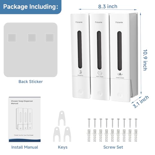 Shampoo and Conditioner Dispenser - Shower Soap Dispenser Wall Mounted No Drill - Shampoo Conditioner Body Wash Dispenser 3 Chamber - Easy Install for Bathroom Hotel White 1200ml - color: White 3