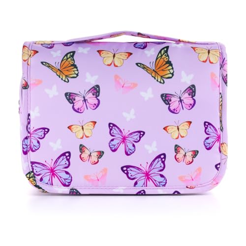 Kids Hanging Toiletry Bag for Girls, Travel Toiletry Bag for Little Young Girls Cosmetic Makeup Waterproof Wash Bag Toddler Traveling Toiletries, Butterfly Purple - color: Butterfly-Purple