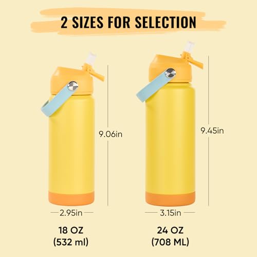 Fijinhom 24oz Insulated Stainless Steel Water Bottle, Wide Mouth Double Wall Vacuum, Silicone Straw, Sweat & Leak Proof, BPA Free Insulated Water Flask for Travel, Keep Cold 24h Hot 12h, Lemon - color: Lemon, size: 24 Ounces