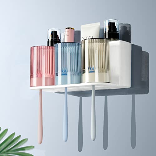 So Nice Toothbrush Holders for bathrooms Accessories Wall Mounted,Electric Shower Toothbrush Holder White Plastic toothbrushes Holder Set for Kids with 3 Cups - color: 3cups