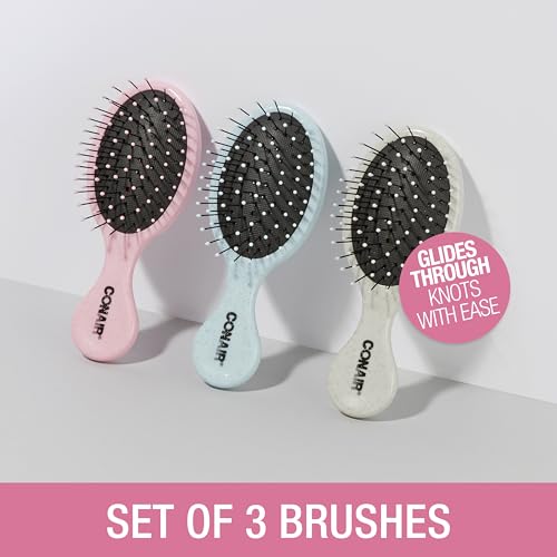 Conair Detangling Mini Hair Brush Set, 3-Pack Detangler Brushes for Wet or Dry Hair, Gentle Detangler for All Hair Types, Hair Brushes for Women and girls. gifts for her, Silver, Blue, Pink - color: Pink, Blue, Silver, size: 3 Count Travel Size