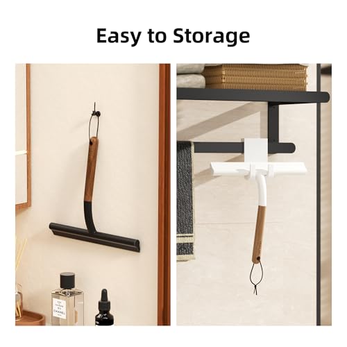 Shower Squeegee for Shower Glass, Bathroom Glass Cleaning Tool with Hook Mount, Squeegee for Glass Doors, Window Cleaning, Tile Shower Walls (White+Wood) - color: White+wood