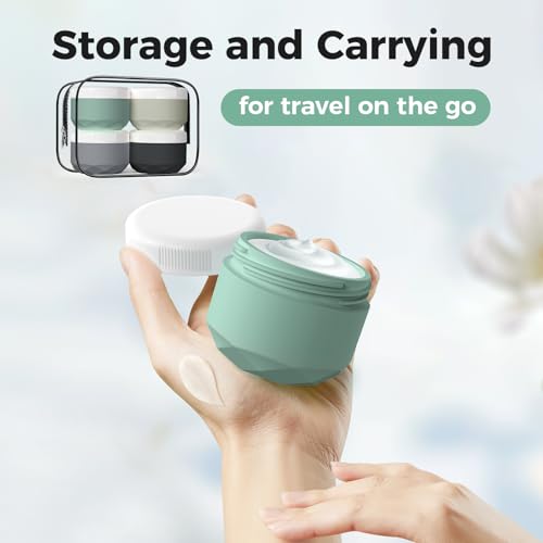 Travel Containers for Toiletries, 4-Pack TSA Approved Silicone Jars (2.5oz) - BPA Free Leakproof Cosmetic Containers for Creams, Lotion, Skincare & Makeup with Bonus Waterproof Bag - color: Grey, size: 75ML