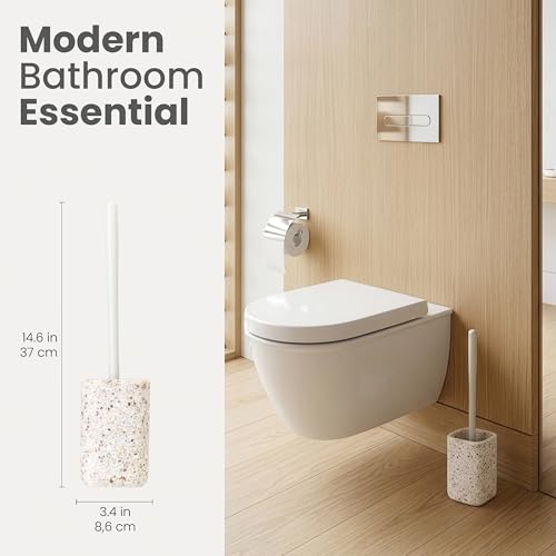 Vigar Zense Toilet Brush and Holder Set - Toilet Bowl Brush and Holder, Polyresin Stone Bathroom Accessory, Compact Toilet Cleaner Brush for Bathroom Decor and Toilet Accessories Set - Terrazzo - color: Terrazzo