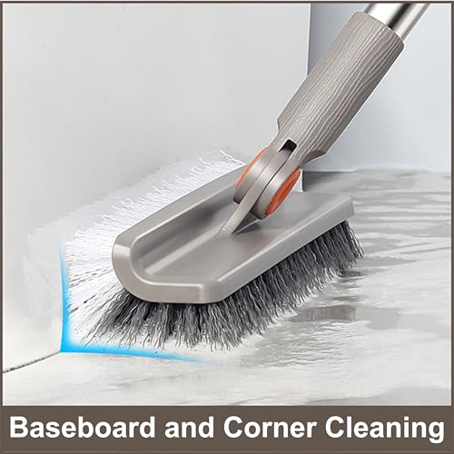 Multifunction 3-in-1 Broom and Dustpan, Silicone broom Squeegee and Scrub Brush Set with Long Adjustable Handle for Indoor & Outdoor Sweeping and Scrubbing, Ideal for Pet Hair, Liquids Spills and Dirt - color: Orange and Grey