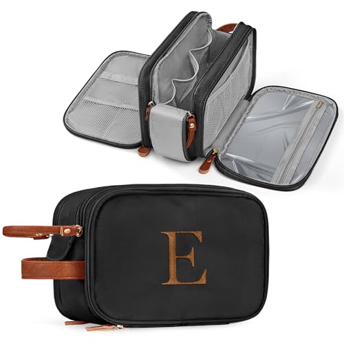 YOOLIFE Mens Travel Toiletry Bag - Personalized Gifts Initial Travel Toiletry Bag Hanging Dopp Kit for Men Water Resistant, Shaving Kit for Men Portable Organizer for Accessories Toiletries E Black - color: Black, style: E