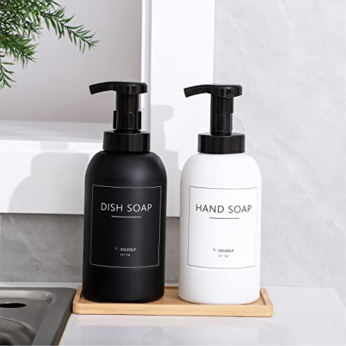 Foaming Hand Soap Dispenser Glass Jar Foam Dish Soap Dispenser for Bathroom and Kitchen Sink, Liquid Pump Bottle for Shampoo, Body Wash, Hand Soap, Black + White, 2 Pack - color: Black + White