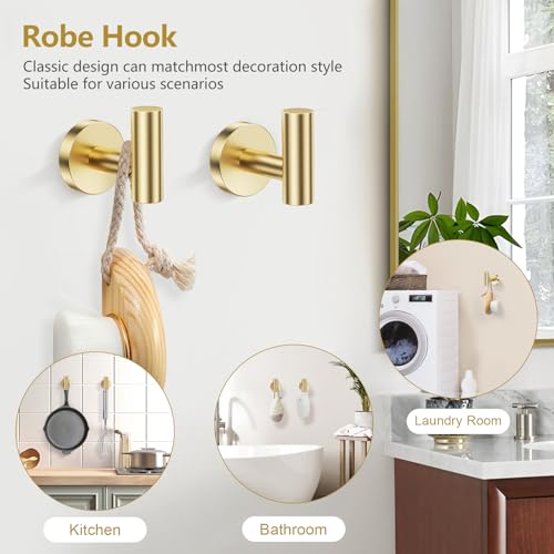 TQKAG 5 Piece Bathroom Towel Bar Holder Sets Brushed Gold Bathroom Hardware Set Stainless Steel Toilet Paper Holder with Shelf Bathroom Accessories Kit Wall Mounted - color: Brushed Gold, size: 5-Pieces Set-A