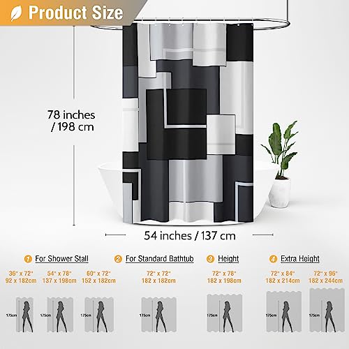 BTTN Stall Fabric Shower Curtain - 54 x 78 Inch Long Geometric Polyester Cloth Shower Curtain Set with 10 Plastic Hooks, Narrow Modern Neutral Water-Repellent Curtains for Bathroom Showers - Black - color: Black, size: 54"W x 78"L (Pack of 1)