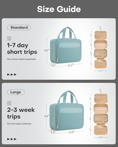 HOTOR Hanging Travel Toiletry Bag Women Men, Light Blue, Medium | Waterproof Makeup Bag Hanging Hook,Multiple Pockets,Travel Essentials,11.2 x 3.2 x 8.9inches - color: Light Blue, size: Medium