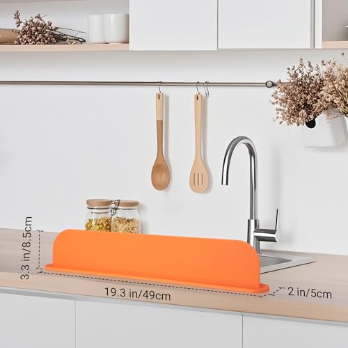 19.3 inch Sink Water Splash Guard, Silicone Sink Splash Guard, Backsplash Protector for Kitchen Countertop & Bathroom Bathtub with Non-Slip Strong Suction, Orange - color: Orange