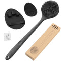 Manmihealth Silicone Back Scrubber (Thick Bristles) & Bath Glove & Face Brush Set (3PCS), Super-Exfoliating & Lathering Body Scrubber, Shower Brush, Face Scrubber Combination, with a Free Hook (Black) - color: Black, size: Thick Bristles Set