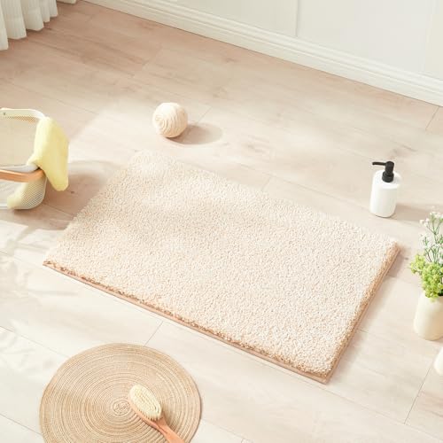 Douceur Beige Bathroom Rugs Non Slip, Luxury Thick Plush Shaggy Bath Mats Washable, Fluffy Absorbent Rugs, Quick Dry Shower Mat Gifts, 32" x 20" - color: Beige and White, size: 1'8" x 2'8" (Rectangular)