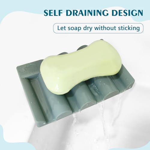 Silicone Soap Dish,Self Draining Soap Holder Perfect for Shower,Bathroom Sink,Kitchen Sink & Travel,Non-Slip Bar Soap Holder Extend Soap Life,Keep Soap Bars Dry & Easy Cleaning Green-1Pcs - color: Green-1pcs