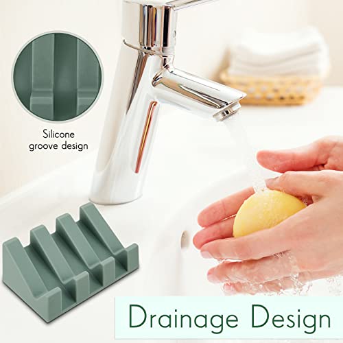 Cunhill 2 Pieces Silicone Soap Dish Self Draining Soap Dish Shower Waterfall Bar Soap Holder Tray with Drain Soap Saver for Kitchen Bathroom Accessories (Light Green) - color: Light Green