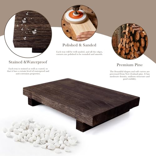 2 Pcs Small Wood Riser Tray Soap, Farmhouse Bathroom,Wooden Risers Stand,Tray for Kitchen Counter,Kitchen Soap Dish Holder,Sink Soap Tray for Vanity, Counter, Sink(9 X 6 inch,Brown)
