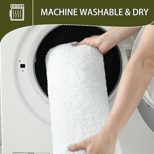 HOMORE White Bathroom Rug Set 2 Piece,Soft Absorbent Bath Mats Set,Machine Washable Bath Rug Sets for Bathroom Non Slip,(21"x34"+21"x21") Plush Shaggy U Shape Contour Toilet - color: White