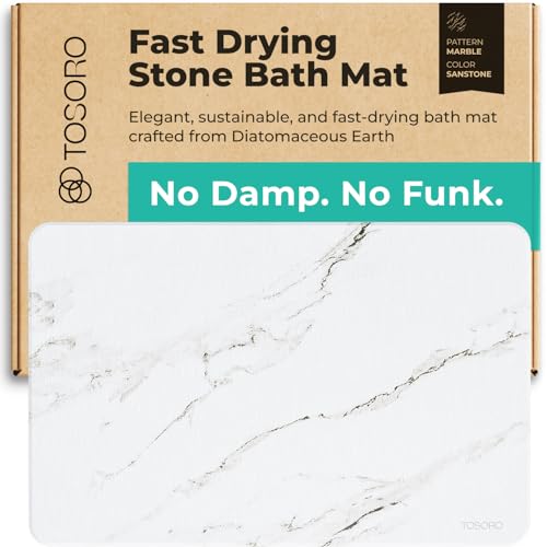 TOSORO - Stone Bath Mat Diatomaceous Earth Shower Mat Non-Slip Super Absorbent Diatomite Stone Bath Mats for Bathroom Floor Quick Drying Natural Easy to Clean (23.5 x 15) - Sandstone - color: Marble Sandstone, size: Pack of 1