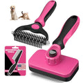 Professional 3PCS Self Cleaning Slicker Brush & Pet Grooming Rake & Flea Comb for Dogs,Cats and Horses | Double-Sided Dematting Comb & Skin Friendly Deshedding Grooming Tool | Pet Supplies (Red) - color: Red