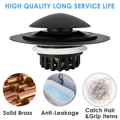 BAOLSLS Bathtub Drain Stopper, Pop Up Tub Drain Hair Catcher, Bath Tub Drain Plug and Cover for 1.45 in -1.8 in Drain, Matte Black - color: Matte Black