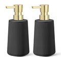 Black and Gold 2 Pack Hand Soap Dispensers Set with No Rust Pump for Bathroom and Kitchen Countertops Refillable Matte Striped Plastic 8.5 oz - color: Black and Gold Set of 2
