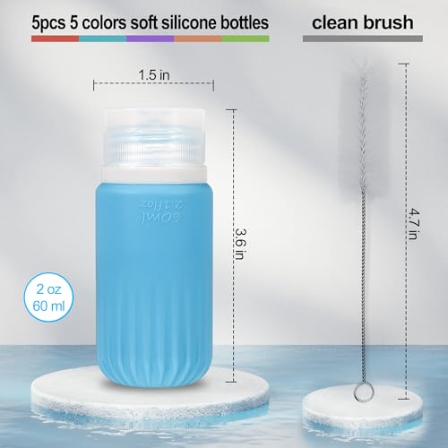 QUMMFA 5Pcs Condiment Squeeze Bottles for Sauce, Silicone 2 OZ Salad Dressing Container To Go, Leakproof Sauce Containers for Lunch Box, Travel Size BPA-Free Dressing Bottle (with cleaning brush) - style: Vertical stripes