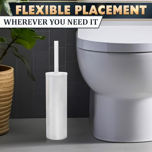 Stainless Steel Toilet Brush and Holder Set, Splash Guard (White) | White Toilet Bowl Brush and Holder Set, Removable Bowl, Dense Bristles, Long Handle, Scratch Resistant, for Modern Bathrooms - color: White