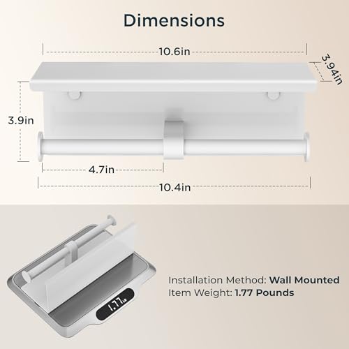 FORIOUS Double Toilet Paper Holder with Shelf, Wall Mount Tissue Roll Holder for Bathroom, 304 Stainless Steel Commercial Toilet Tissue Dispensers with Phone Shelf (1, White) - color: White