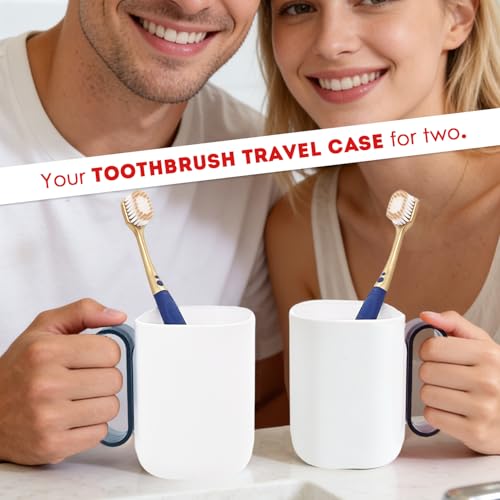 Toothbrush Travel Case,Toothbrush Holder and Rinse Cup with Handle Travel Toothbrush Holder,Multifunctional Toothbrush Cup,Large Capacit Travel Toothbrush Holder with Mouthwash Cup(Purple+Blue) - color: 2pcs-grayish Blue+purple