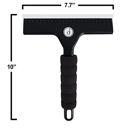 Squeegee for Shower Door, Car Windshield, and Glass Window - 2 Extra Silicone Replacement Blades - Foam Handle - Black - color: Black, size: Plastic