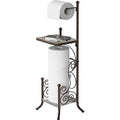 Simple Houseware English Style Bathroom Toilet Tissue Roll Holder Stand with Shelf, Bronze - color: Bronze, size: Wood Shelf - 29.2''H