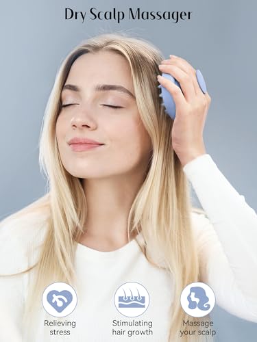 HEETA Scalp Massager Hair Growth, Soft Silicone Scalp Scrubber Shampoo Brush for Exfoliation, Dandruff Removal & Head Massage Stress Relax, Wet & Dry Use for Thick, Thin Hair Care, Wheat Straw Blue - color: New Blue