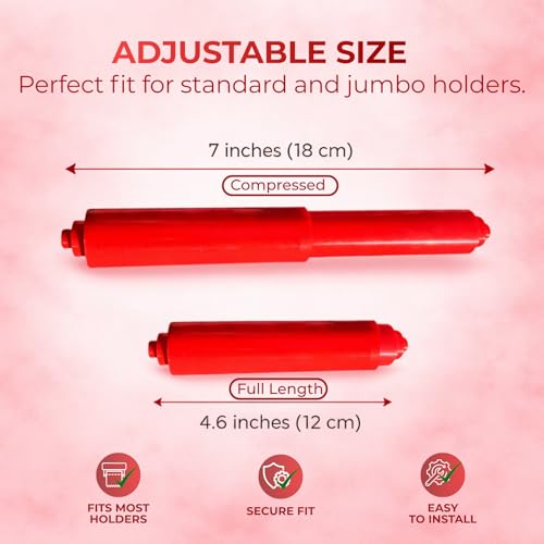 Red Toilet Paper Holder Spring Rod | Toilet Paper Roller Replacement | Standard & 7 Inch Size Toilet Paper Holder Replacement Rod | Roll Extender fits Extra Large Bathroom Tissue Rolls - color: Red