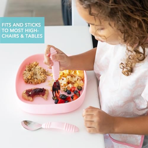 Bumkins Toddler and Baby Suction Plate, Silicone Grip Dish Large Tray for Big Kids, Fits Most Highchairs, Essential Children Feeding Supplies, Non Skid Sticky Bottom, Platinum Silicone, Pink - color: B5 Pink-GT